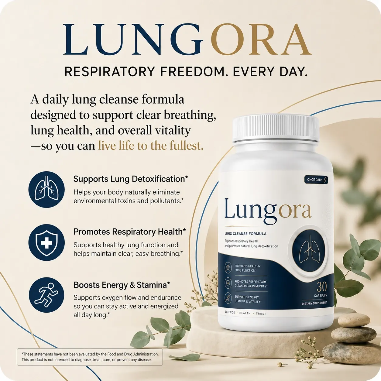 Lungora benefits: supports lung detoxification, promotes respiratory health, boosts energy and stamina